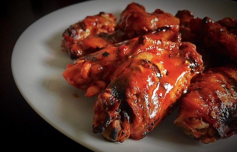 Crispy Chicken Wings with a Spicy Blueberry BBQ Sauce