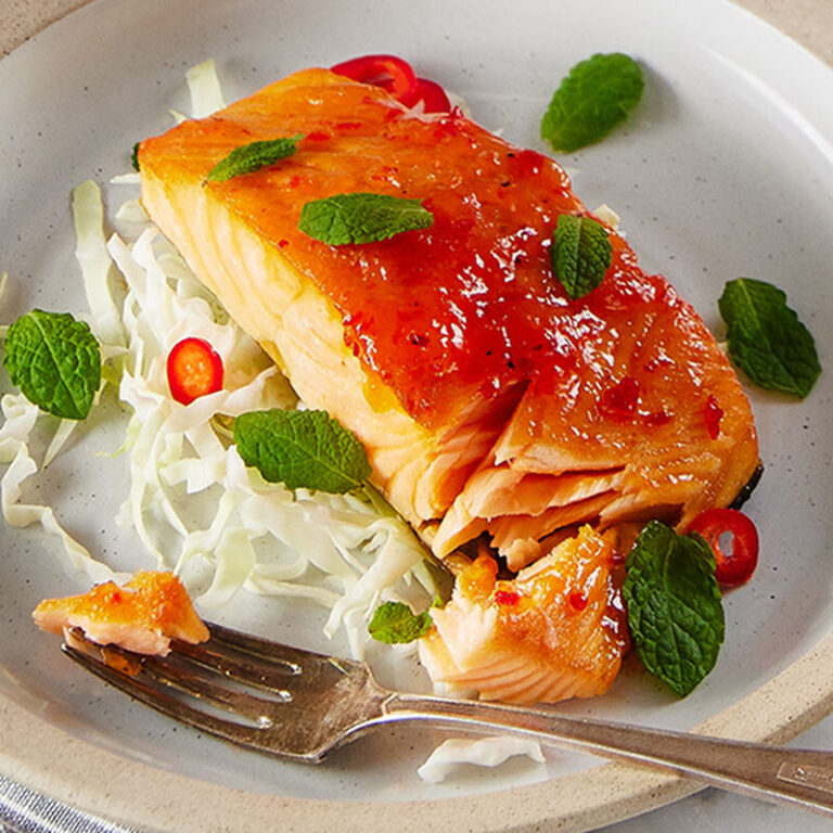 Grilled Roasted Salmon with Hot Pepper Peach Jam